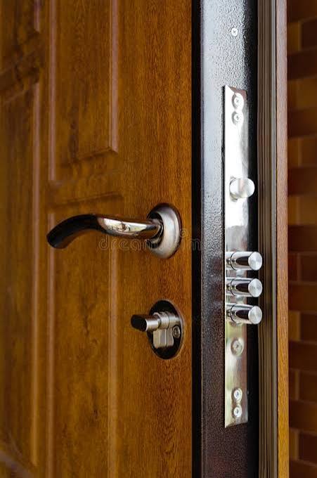 New door lock installed close up